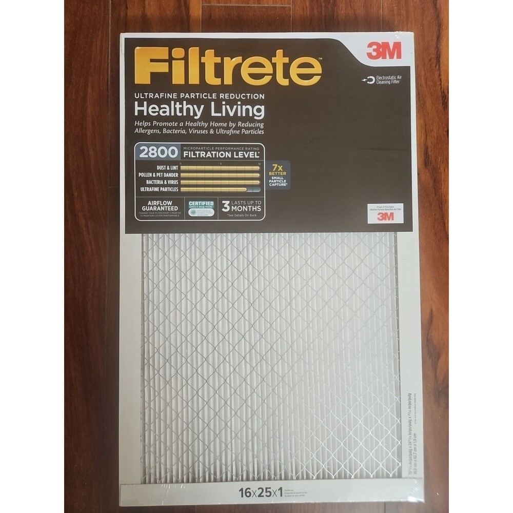 (2) Two Filtrete 16x25x1 Air Filters, MPR 2800, MERV 14, Healthy Living Ultrafin